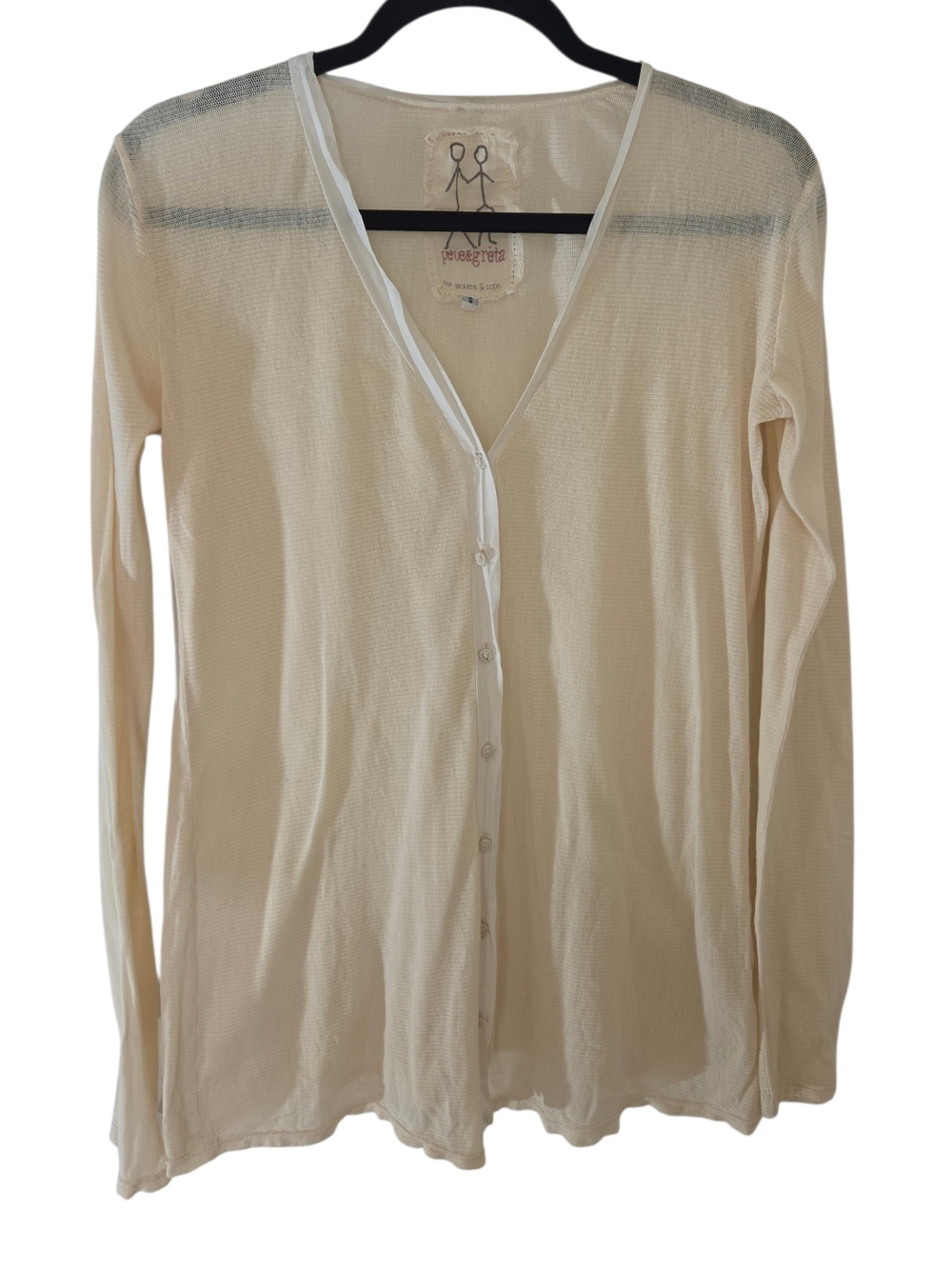 Johnny Was Pete & Greta Ivory Sheer Knit Button Front Cardigan Size S